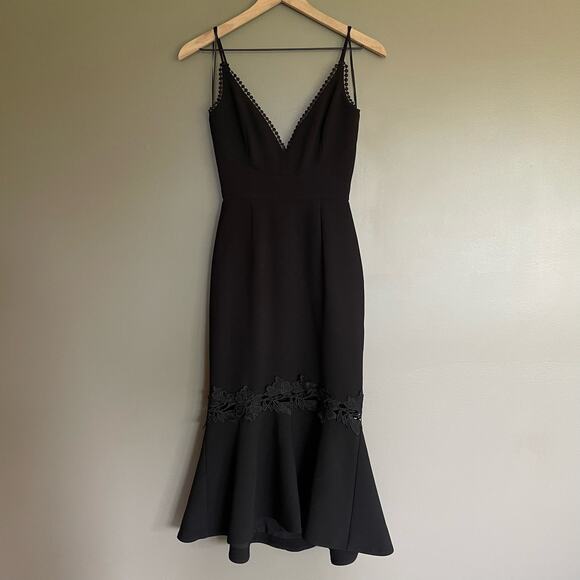 NICHOLAS‎ Crepe Fitted Panel Dress Black Size 0 Lace Embroidered Flounce Hem - Picture 4 of 16